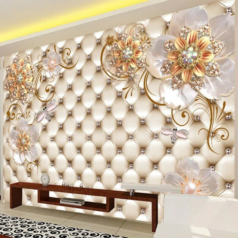Papier peint mural 3D personnalisé de toute taille, style européen, fleur de cristal, photo, peinture murale, salon, thème d'hôtel, décor de luxe