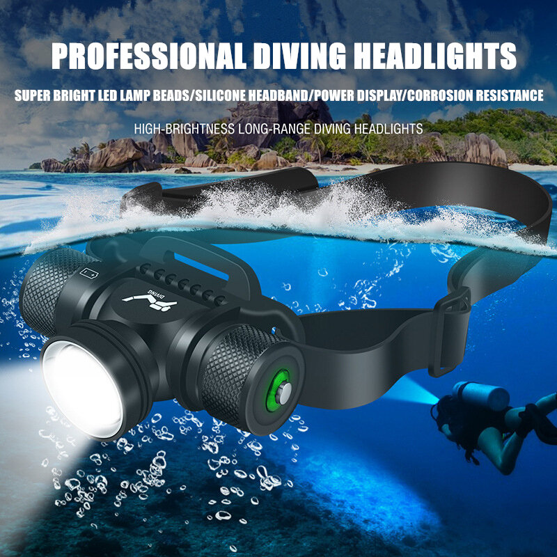 CREE XML-L2 Diving Headlamp Underwater 60m Headlight LED Scuba Head Flashlight Torch IPX8 Waterproof 21700 Dive Suits Lamp Light