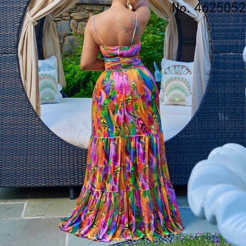 Summer Sexy African Women Sleeveless Printing Polyester Long Dress African Dresses for Women African Clothes Women S-3XL