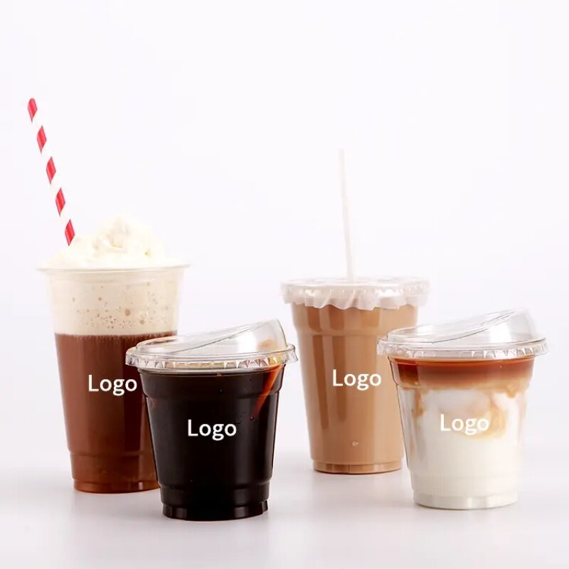 Op Maat Gemaakte Productcustom Logo Gedrukt Wegwerp Plastic Huisdier Ijs Koffie Milkshake Boba Melk Bubble Theekop Met Deksels