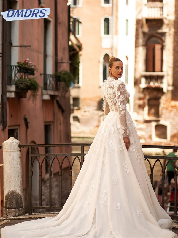 Romantic Long Sleeve Bridal Dress 2024 Charming Applique Wedding Dress Classic A Line Floor-length Dress Vestidos De Novia