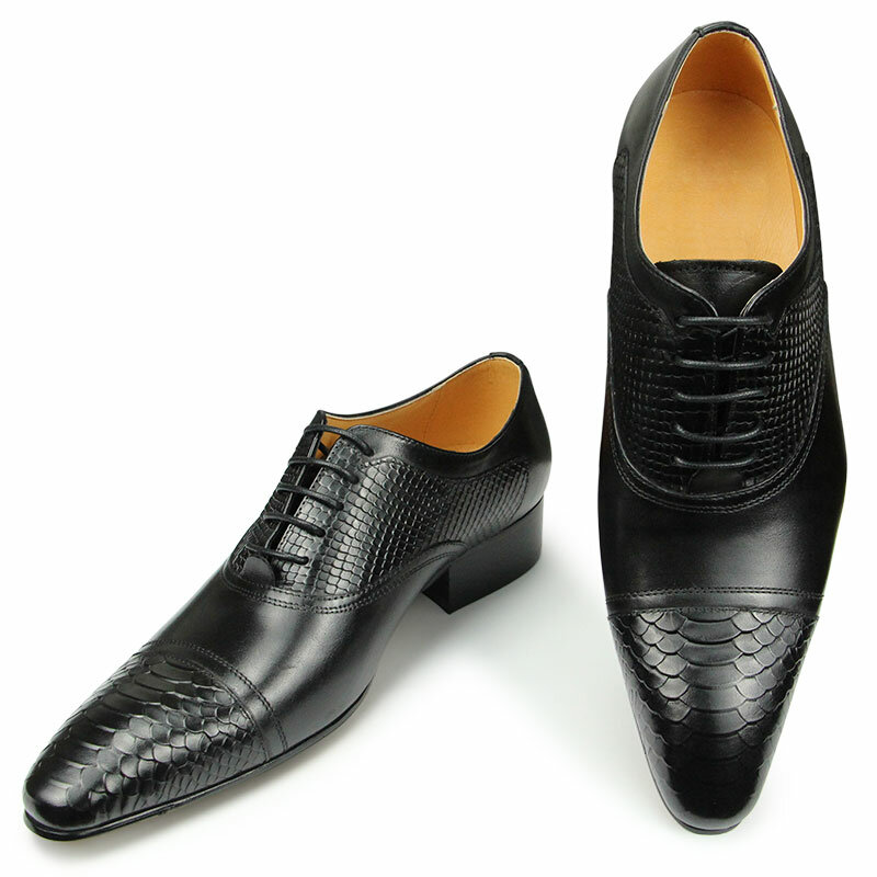 Dress shoes man genuine leather oxfords luxury fashion printing lace up formal occasion shoe