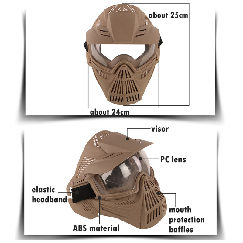 Tactical Full Face Mask with Lens Hunting Airsoft Paintball CS Game Mask Eyes Protective Tactics Masks