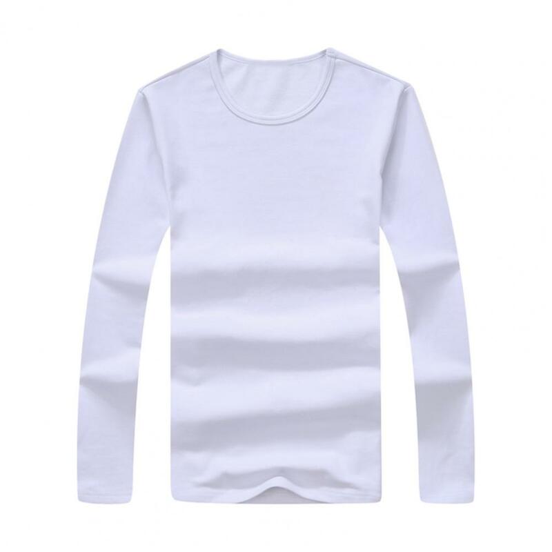 Spring Round Neck T-shirt Men's Long Sleeve Solid Color T-shirt Soft Breathable Pullover Top for Fall Spring Casual Mid Length