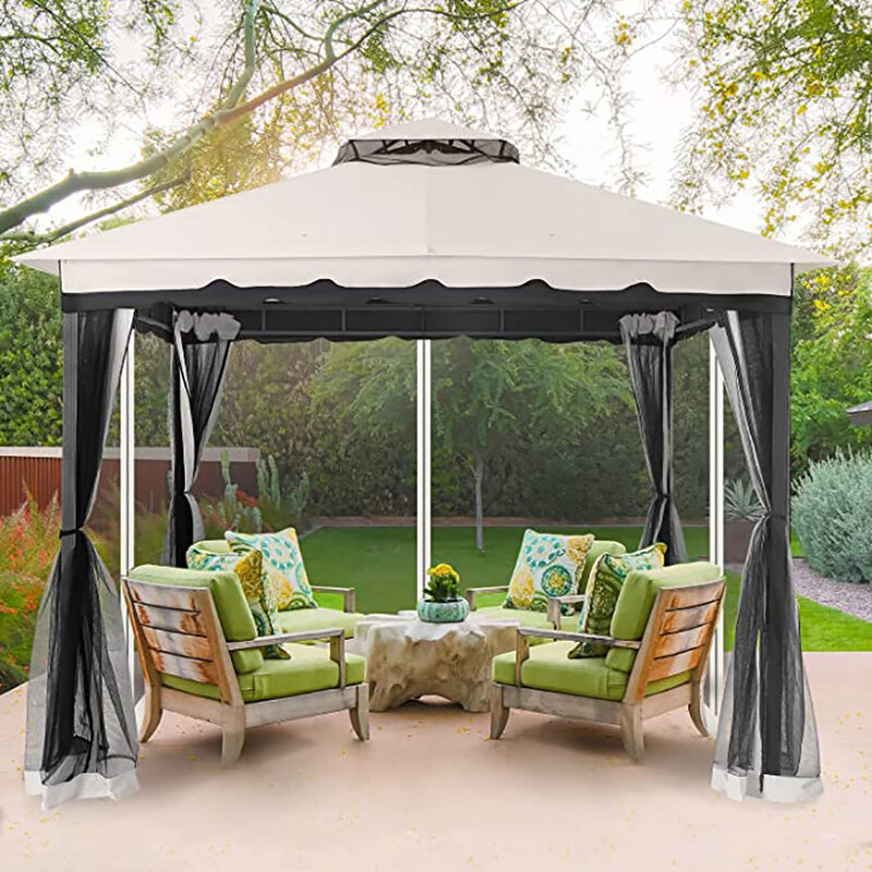10x10FT Terrasse Pavillon Baldachin mit Moskito net & Gewicht Taschen für Outdoor Garten Rasen USA freies verschiffen-Licht Grau
