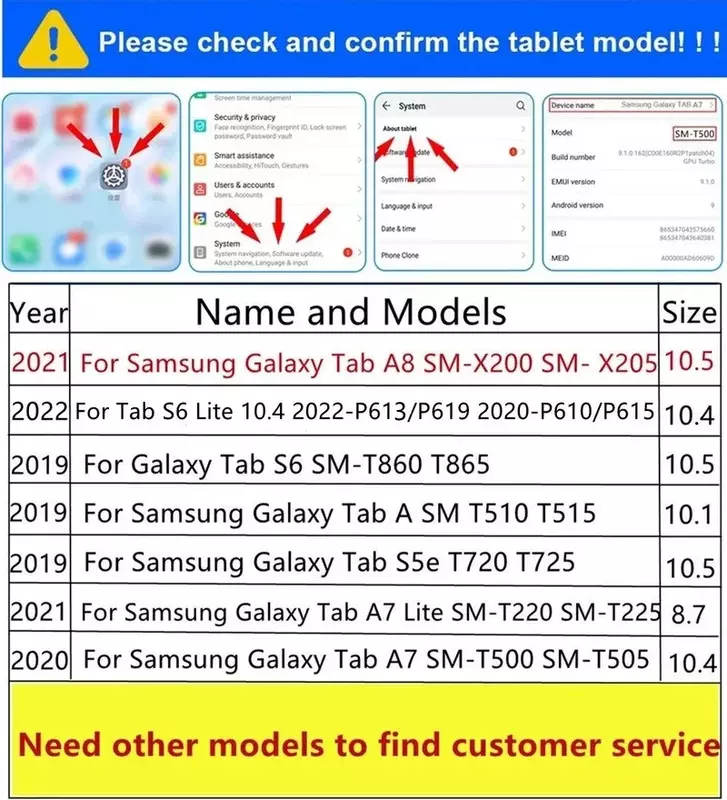 Capa para Samsung Galaxy Tab, A7, 10.4, SM-T500, A7, T220, Tab A8, 10.5, 2021, X200, S5E, 10.1, T510, Galaxy S6 Lite, 2022