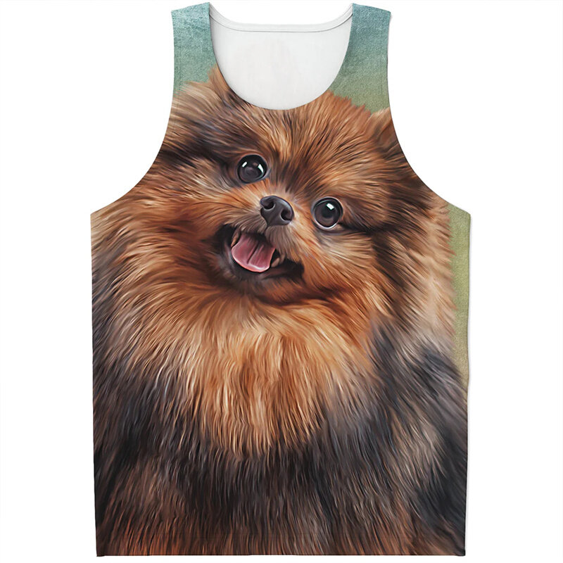 Camiseta sin mangas con estampado de Pomerania para hombre y mujer, camisa con estampado 3d de perro Animal, chaleco de gimnasio de verano, camisetas de calle Harajuku