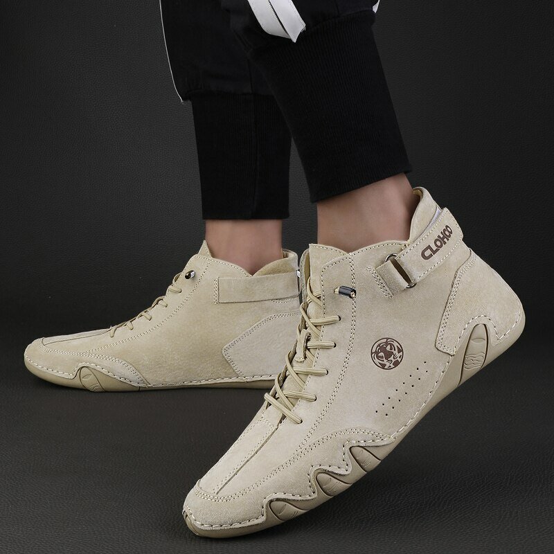 Sapato de couro genuíno masculino, tênis de tornozelo, mocassins casuais leves com cordões, moda ao ar livre quente, inverno, 2023