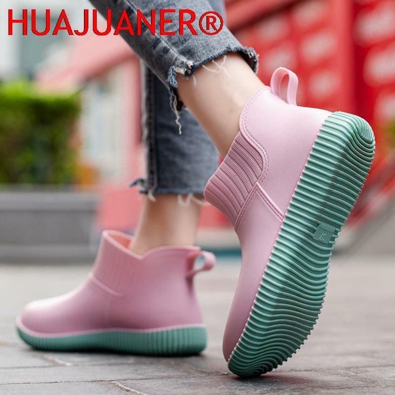 Botas de lluvia impermeables para mujer, zapatos de goma sin cordones, botines de lavado de coche, moda de verano