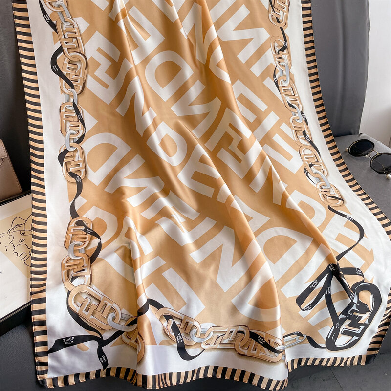 Bufandas de seda de marca de lujo para mujer, chales suaves geométricos de playa, bandana, silenciador, 180x90cm