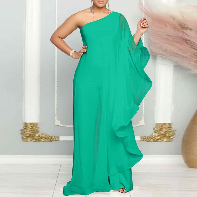 Plus Size Mesh eleganter Overall weiblich One Shoulder Design Stoff Frauen einteiliges Outfit 2023 Herbst mode lässig Overall