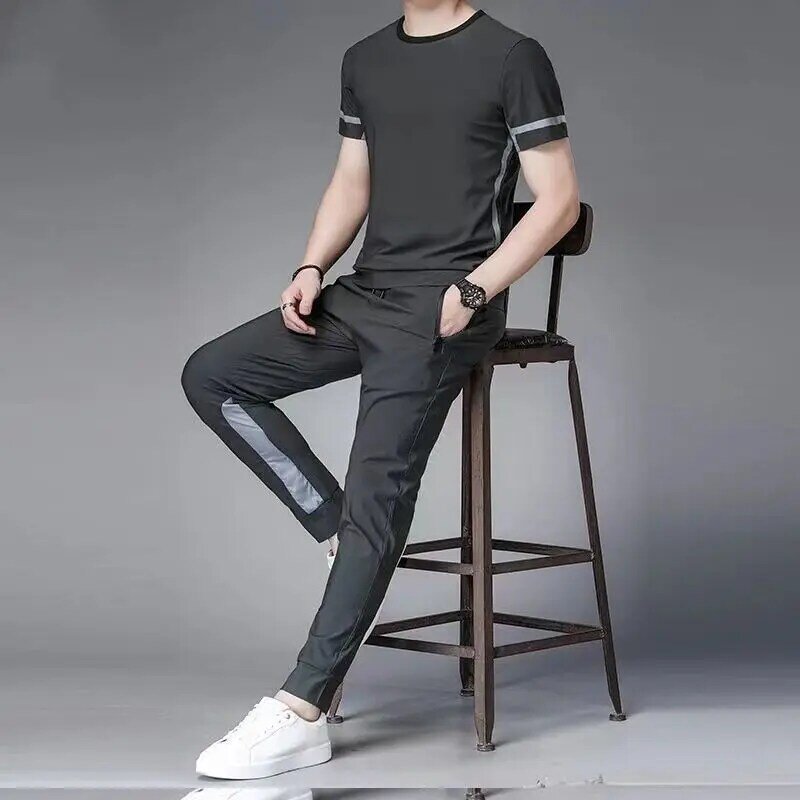 Original T Shirt Pants Sets Man Jogging Chic Tracksuit Basic Top Brands Xl Essential Men's Clothing Graphic Sports Suits O Nylon