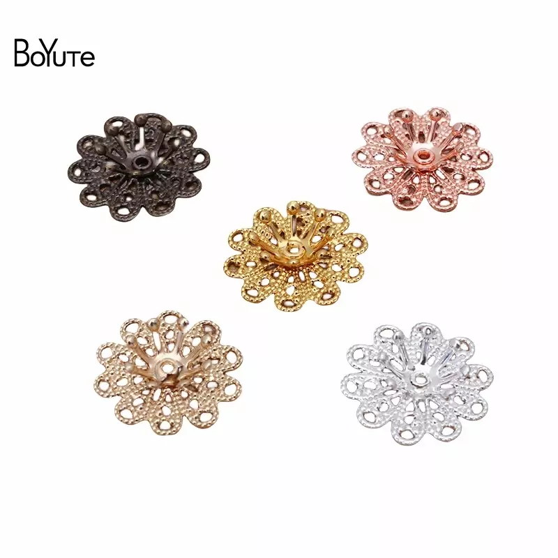 BoYuTe (100 Pieces/Lot) 16MM Metal Brass Stamping Filigree Flower Bead Caps Diy Handmade Jewelry Accessories