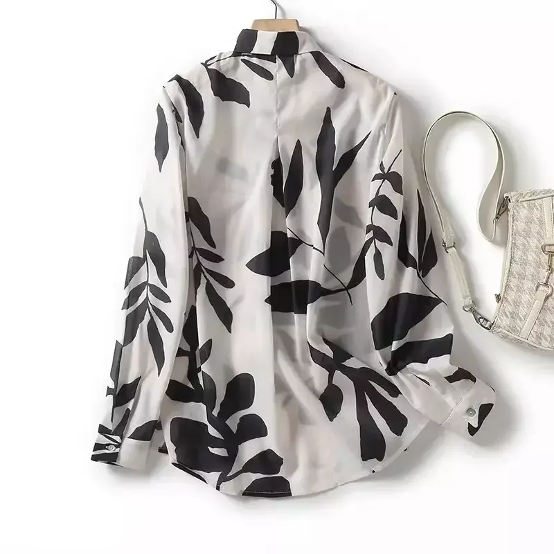 Blusa larga con estampado de flores para mujer, blusa elegante de manga larga con botones, estilo Retro, 2023