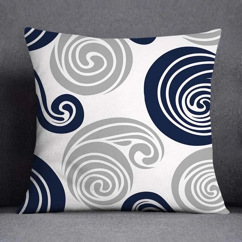 幾何学的形状のポリエステルクッションカバー,青と灰色のパターン,枕カバー,ソファ,家の装飾,45x45cm