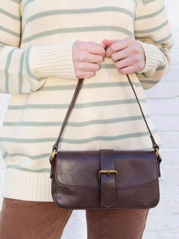 Vintage Brown Shoulder Bag Women 2023 New Fashion High Quality PU Underarm Bags For Women Casual Simple Solid Handbags