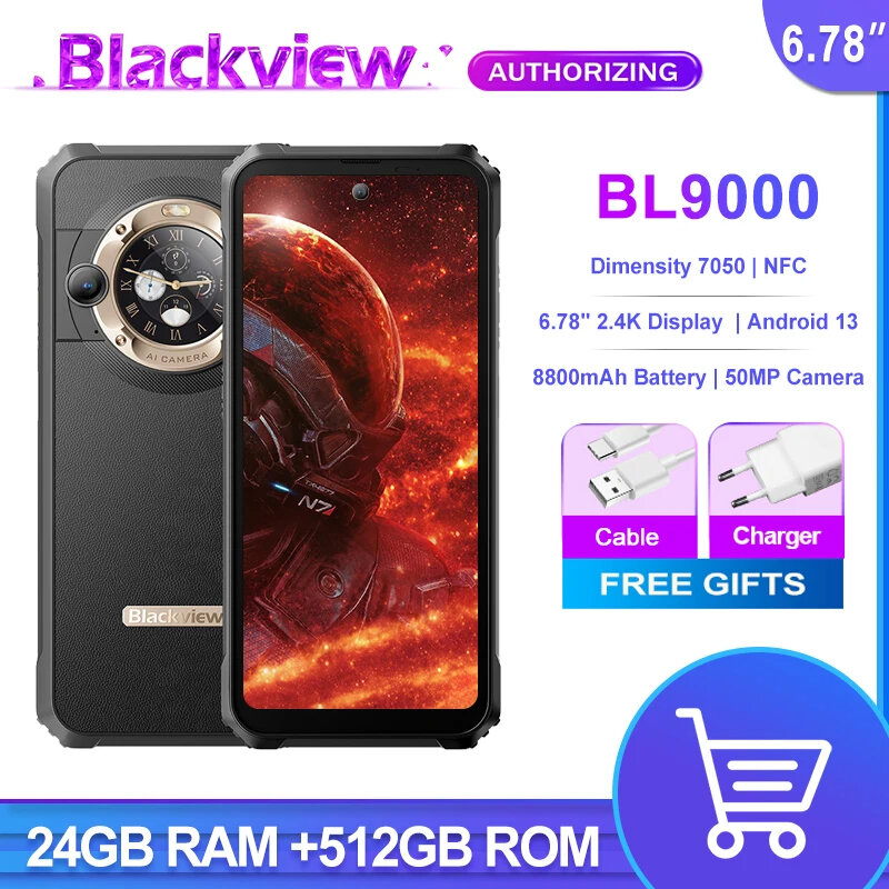 Blackview BL9000สมาร์ทโฟนที่ทนทาน5G 6.78 "FHD + จอแสดงผล Android 13 24GB + 512GB 50mpcamera 8800MAH แบตเตอรี่สองซิมโทรศัพท์มือถือ