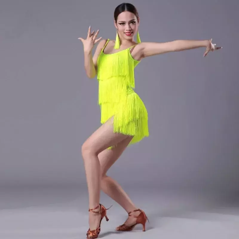 Vestido de Dança Latina Moderno de Salão Feminino com Franja de Borla, Salsa, Tango, Vermelho, Preto, Roupa de Palco, Traje para Meninas