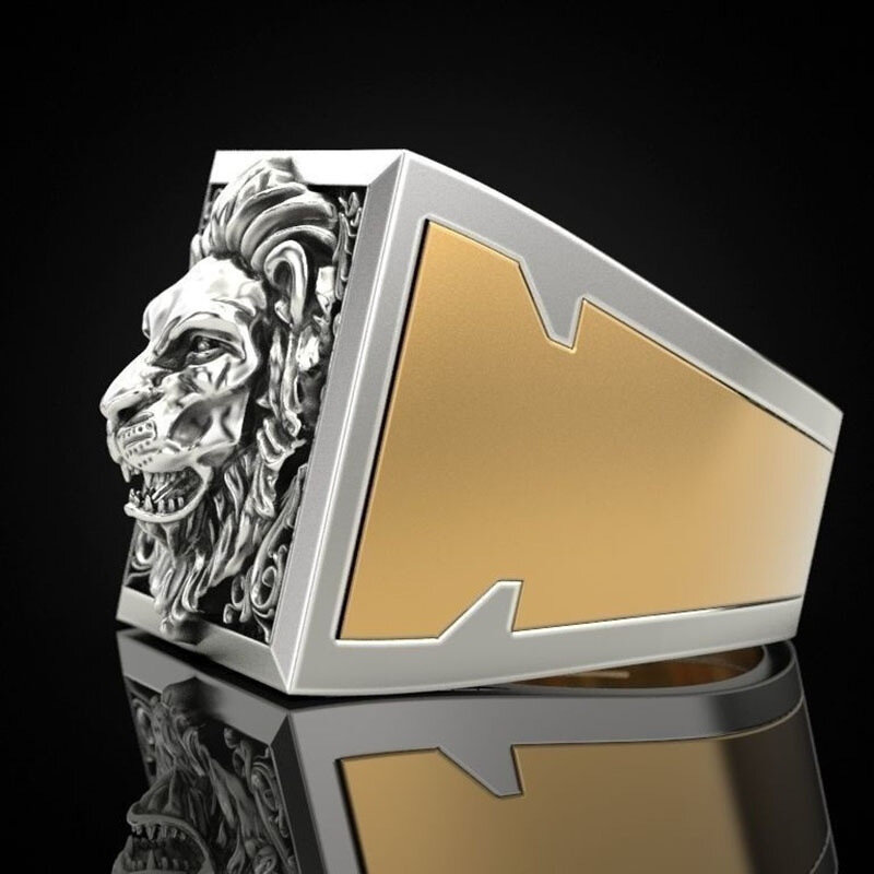 Modieuze Retro Dominante Leeuw Set Ring Creatieve Onzichtbare Opbergdoos Ring Beveiliging