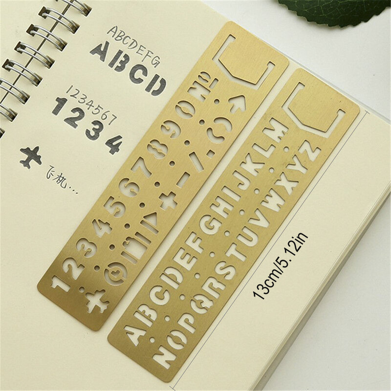 Multifuncional metal oco régua reta número carta padrão marcador kawaii papelaria desenho modelo ferramenta de medição