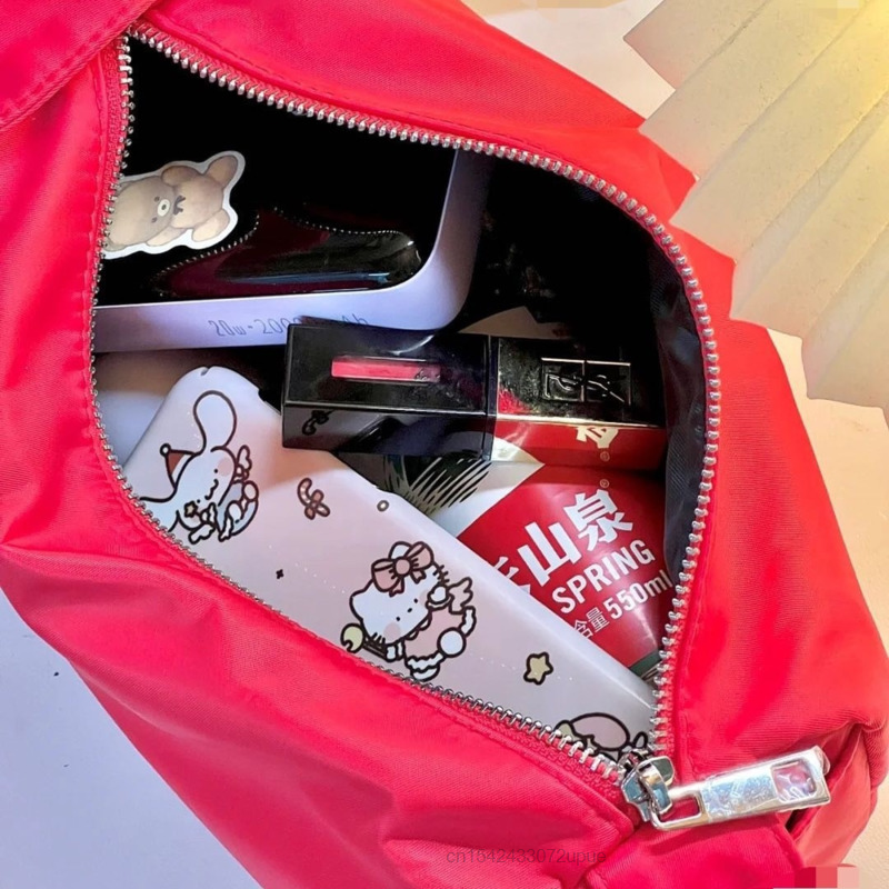Sanrio-Bolsos rojos de Hello Kitty para hombre y mujer, bolsa de mensajero de hombro informal Y2k, de moda, verano, 2022