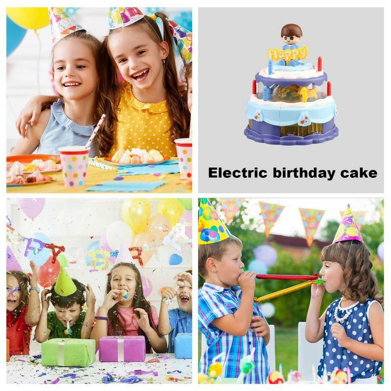 Automatyczne elektryczne zabawki do tortu muzycznego śpiewające migające kreskówkowe ciasto obrotowe dla materiały na boże narodzenie urodzinowych chłopców i dziewcząt