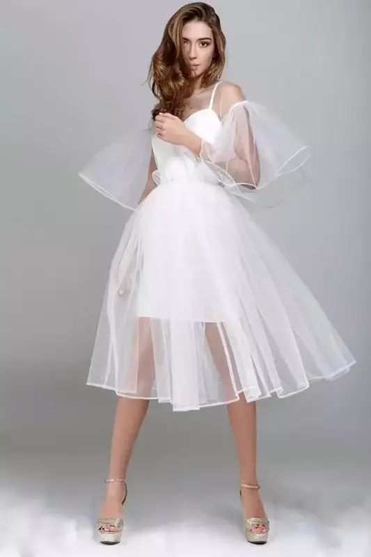 SERENDIPIDTY Fashion Classic White Women Dress Ruffles Spaghetti Strap Tiered Tulle Mini Bridesmaid Dress Skirts Custom Made