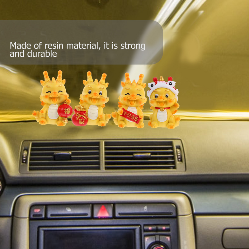 4 pezzi anno del drago artigianato in resina ornamenti decorazioni per auto in camera (pacifico (giallo)) per regalo in miniatura figurina di capodanno