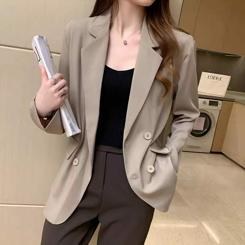 Jaket jas tipis satu lapis untuk wanita, atasan Blazer profesional longgar kasual gaya Korea K1610 musim panas dan semi