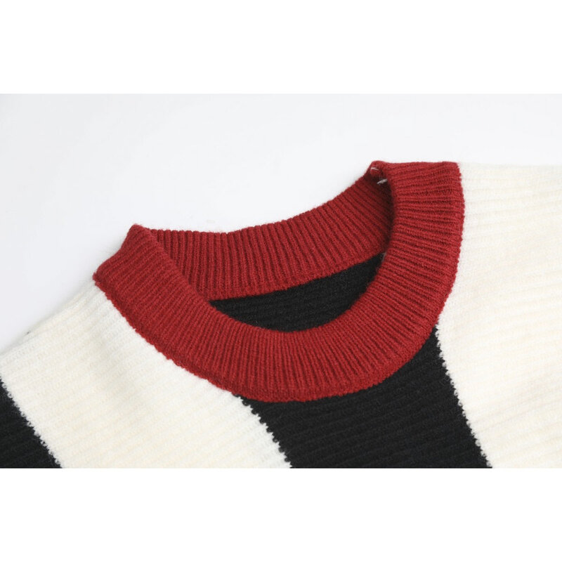2023 jesienno-zimowy damski sweter luźny, dzianinowy sweter damski bluzki damskie w stylu Vintage z szeroki rękaw okrągłym dekoltem
