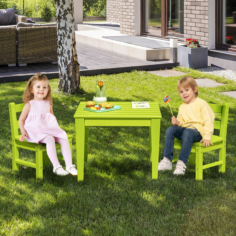 Costway 3 pces crianças mesa & 2 cadeiras conjunto de mesa de atividade resistente ao ar livre all-weather