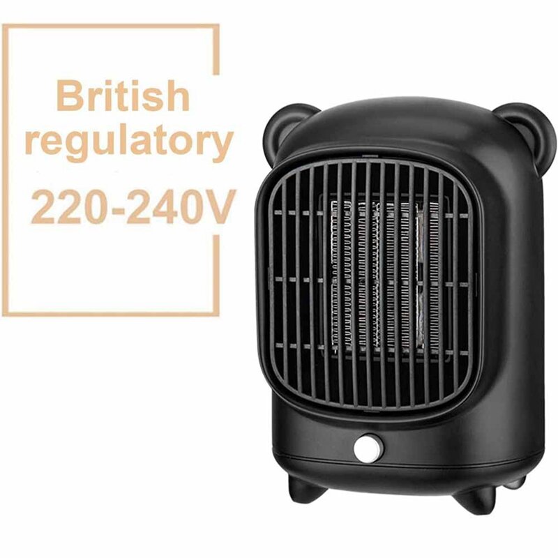 Calentador eléctrico portátil de cerámica, ventilador silencioso, PTC, 500W, enchufe europeo, negro
