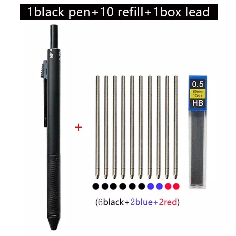 볼펜 리필 및 자동 연필 리드 학생 학용품 문구 선물, 4 in 1 멀티 컬러 금속 펜, 3 가지 색상