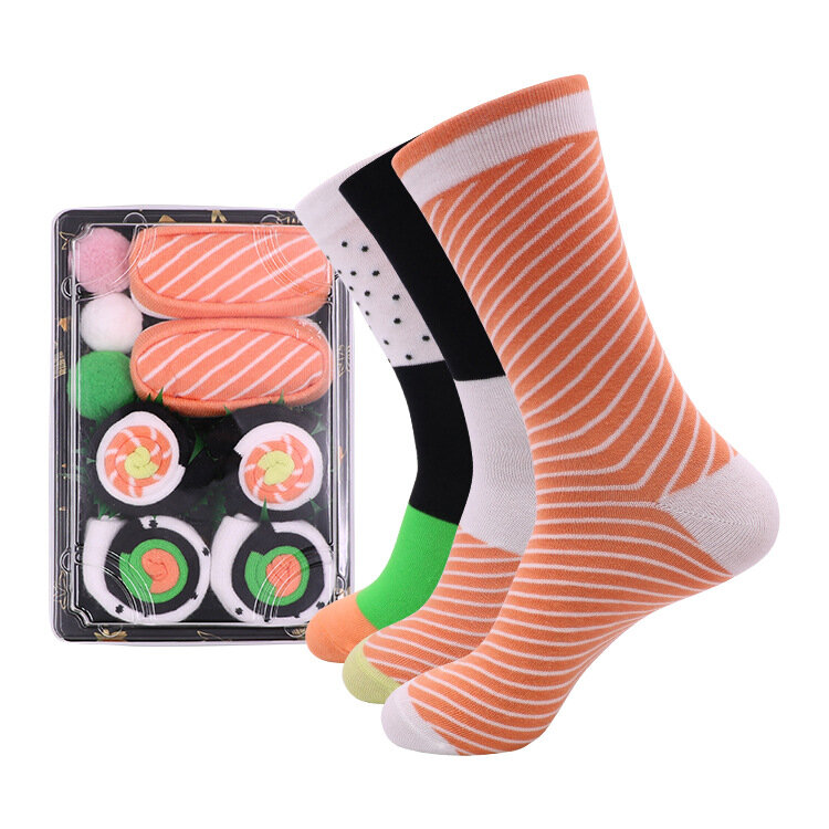 Mężczyźni i kobiety kreatywne bawełniane skarpetki Sushi dla smakoszy moda kreskówka dziki skarpetki koszykarskie skarpety sportowe pudełko na prezent opakowanie prezent