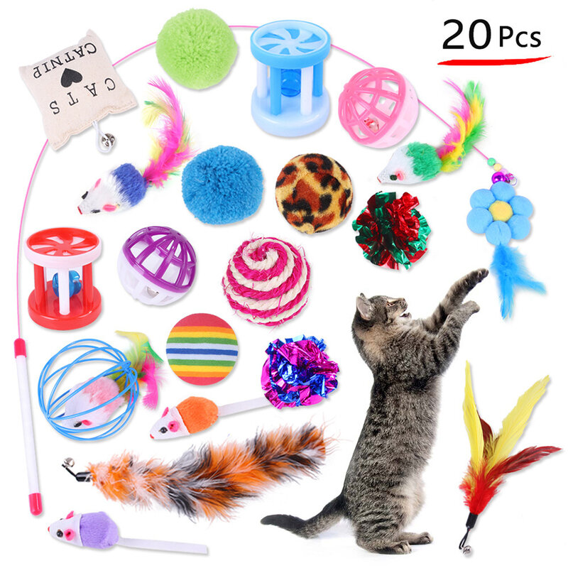Dualpet-さまざまな猫のおもちゃセット,組み合わせのおもちゃセット,楽しい猫のスティック,大きなマウス,20個。