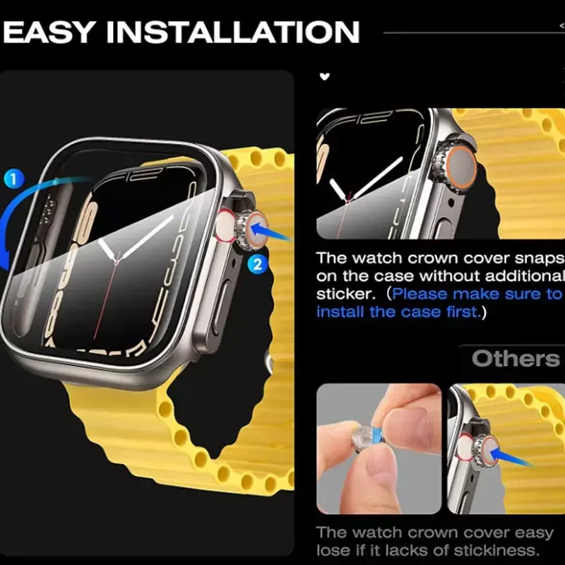 Cubierta de vidrio templado para Apple Watch, carcasa de 45mm, 41mm, 44mm, 40mm, 42mm, 38mm, actualización de apariencia Ultra iWatch Series 8, 7, SE, 9, 6, 5, 4, 3