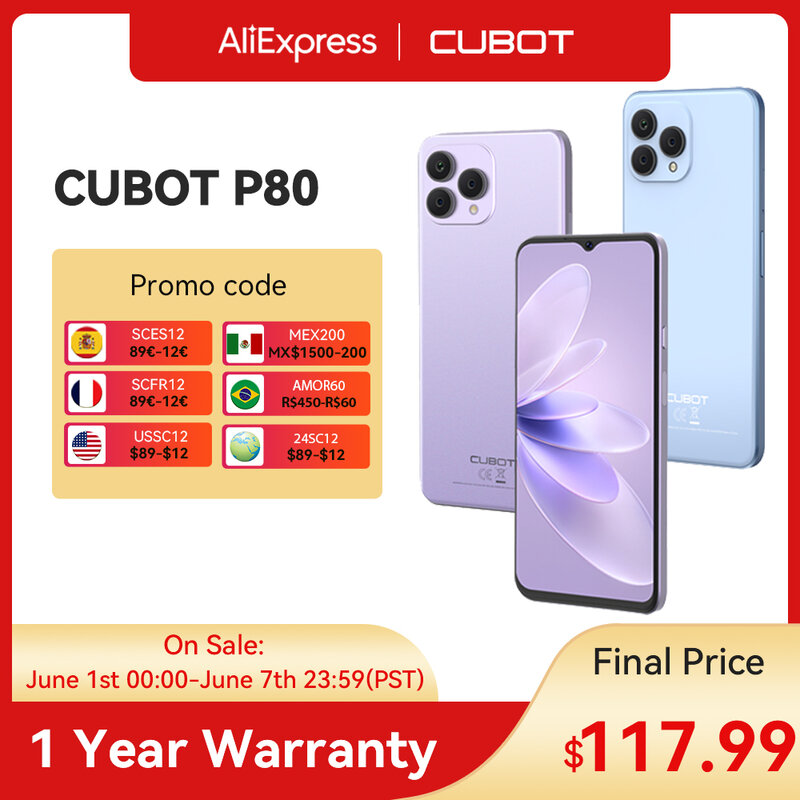 Cubot-teléfono inteligente P80 versión Global, Smartphone con Android 13, pantalla FHD de 6.583 pulgadas, 8GB, 256GB, NFC, cámara de 48MP, batería de 5200mAh, GPS