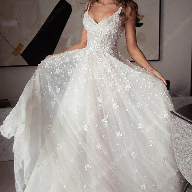 Sexy A-Line Tulle Wedding Dresses For Women Romantic Listing Popular Sleeveless Mopping Length Princess Party Vestidos De Noivas
