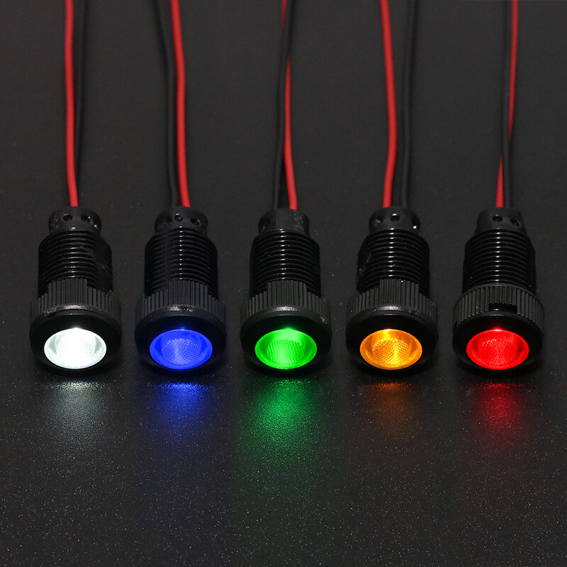1 buah 12mm oksida hitam plastik lampu indikator Mini peringatan LED Pilot lampu sinyal 220V dengan kawat Merah Kuning Biru Hijau