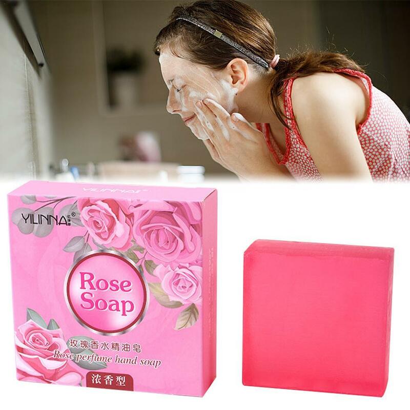 55g Rose Essential Oil Soap Handmade Treatment Acnes Face Moisturizing Gently Anti Rebelles Smooth Butter Bath Skin Care