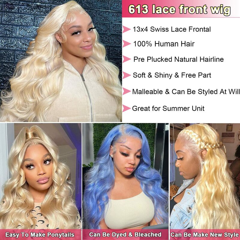 13x6 HD Transparent Lace Front Wig 613 Blonde Body Wave 13x4 Lace Frontal Human Hair Wig 30 Inch Glueless Wigs For Women Choice