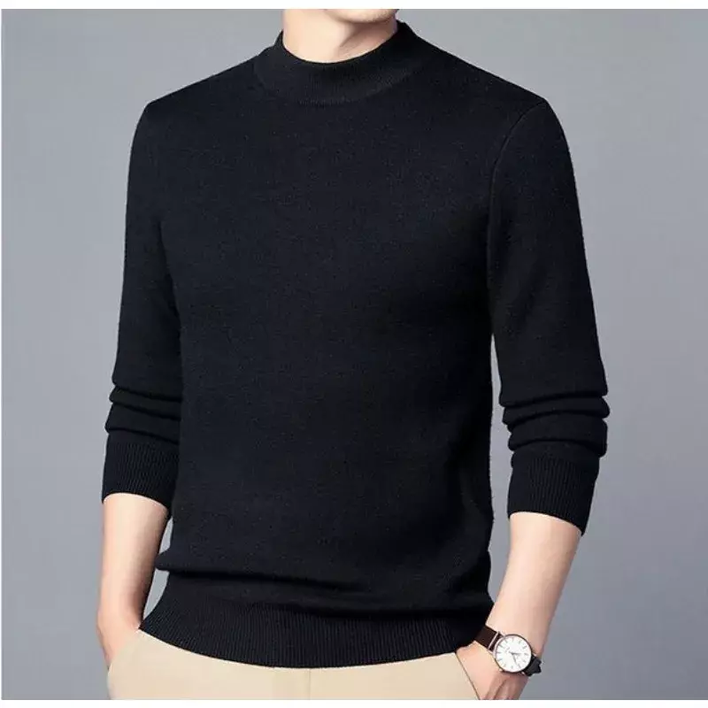2024 New Sweater Men High-end Cashmere Sweater Long Sleeve Pullovers Turtleneck Loose Solid Color Sweater Bottoming Pullovers