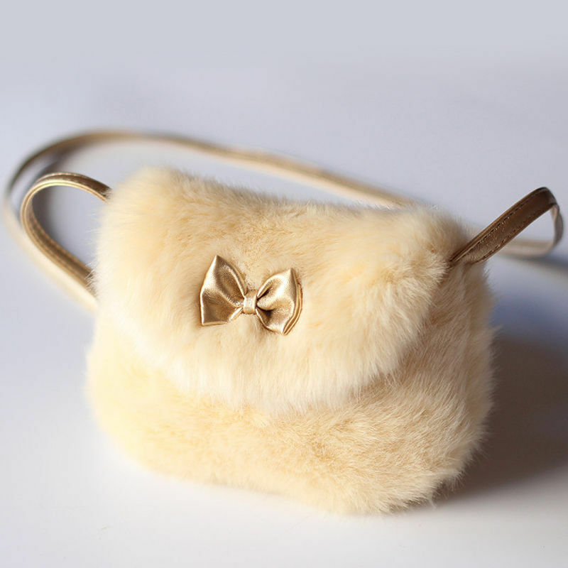 2022 Brand New Baby Girls Furry Now Bags Warmly Children Cross Body Mini Purse Bowknot Artificial Fur Bag Kids Birthday Gifts