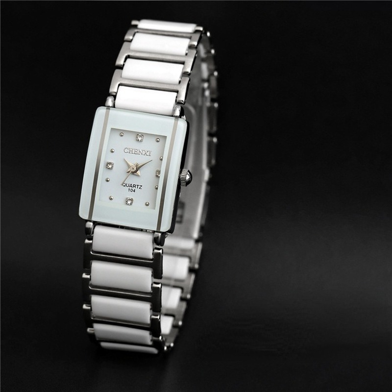 Moda rettangolo orologio donna bianco simulato ceramica orologi uomo donna Casual orologi da polso al quarzo coppia orologio orologio unico