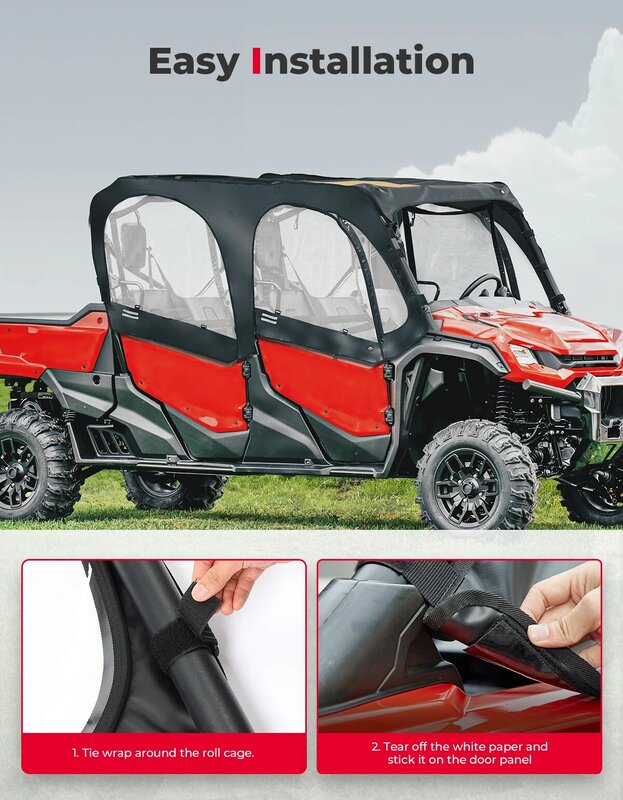 For Honda Pioneer 1000-6 KEMIMOTO Soft Cab Enclosure Water-Resistant 0SR90-HL4-212A with 4 Side Upper Doors Windows Windshield