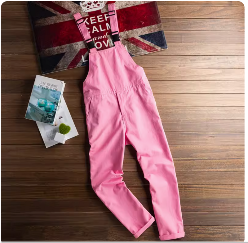 Summer New Men's Bib Overalls Jumpsuits Motor Biker Jeans Pants Trousers Male candy color Casual Long Pants Clothing cargo pants
