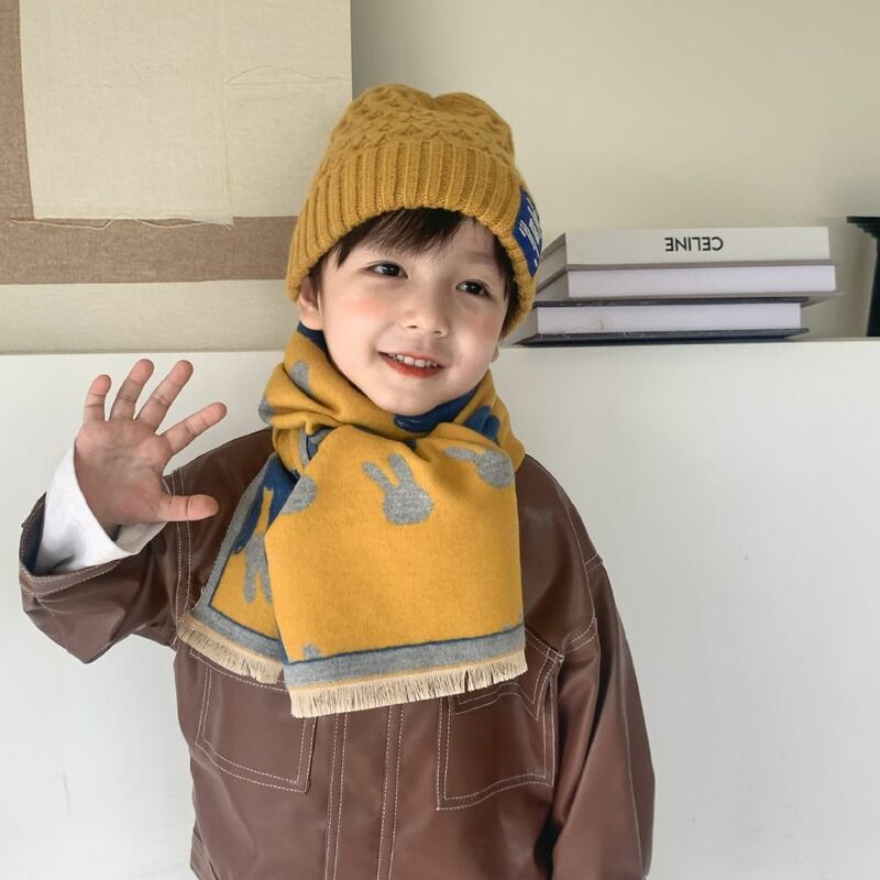 Детский кашемировый шарф в стиле пэчворк, элегантный плотный теплый шарф, детский шарф с принтом кролика, ветрозащитный шарф