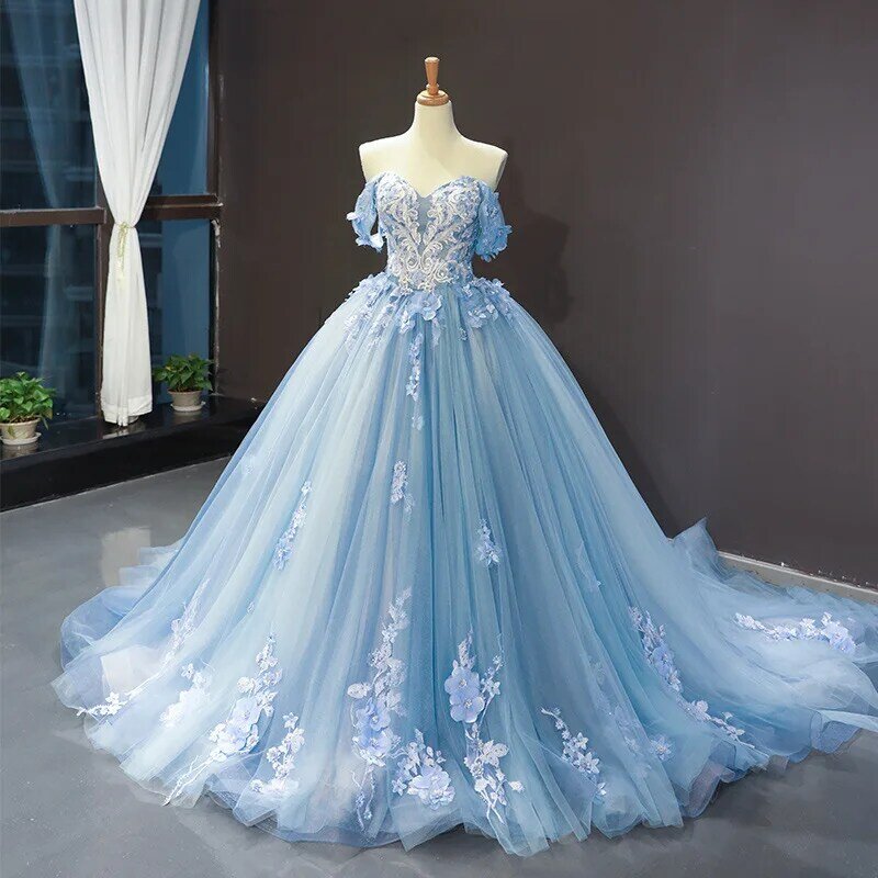 2023 New Off Shoulder Quinceanera Dresses Sweet Party Dress Elegant Prom Gown With Trian Calssic Ball Gown Customize For Girls