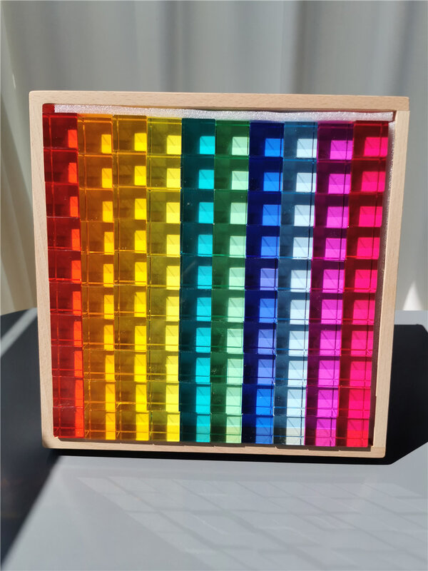Montessori Đồ Chơi Rainbow Lucite Xếp Hình Khối Acrylic Cửa Sổ Trong Suốt Bitcoin Khối Màu Đá Quý Cho Bé Thỏa Sức Sáng Tạo