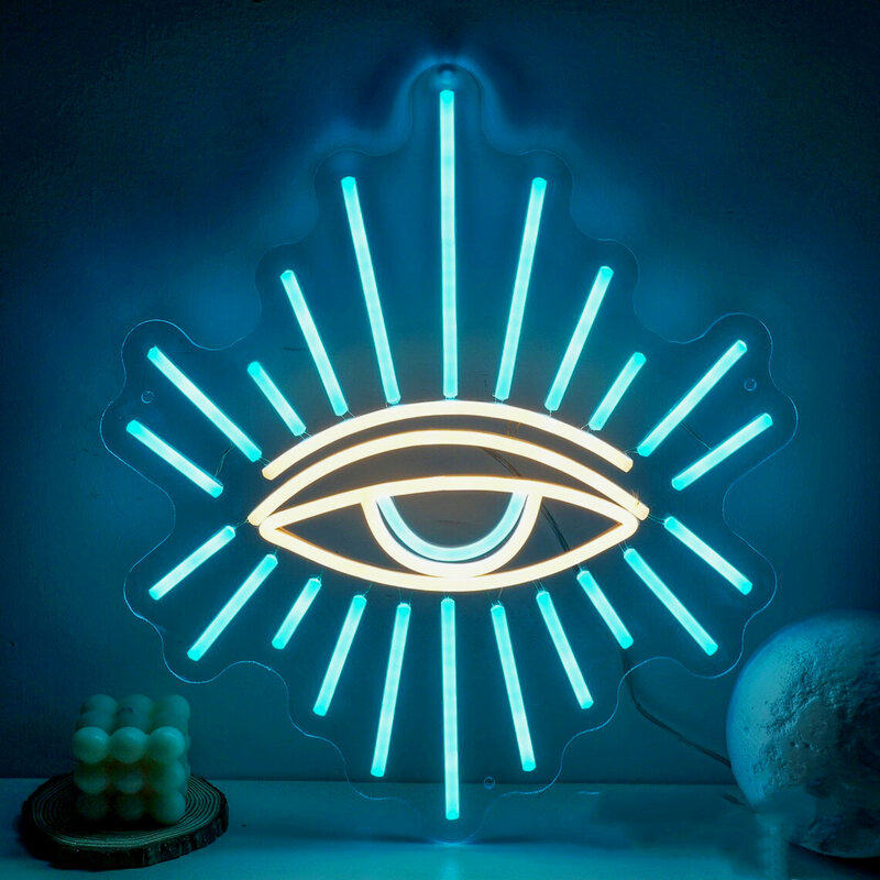 Biały Evil Eye Neon Sign LED Estetyczna dekoracja pokoju do domu Impreza Bar Sypialnia Rekwizyt fotograficzny Wisząca sztuka Dekoracja lampy ściennej
